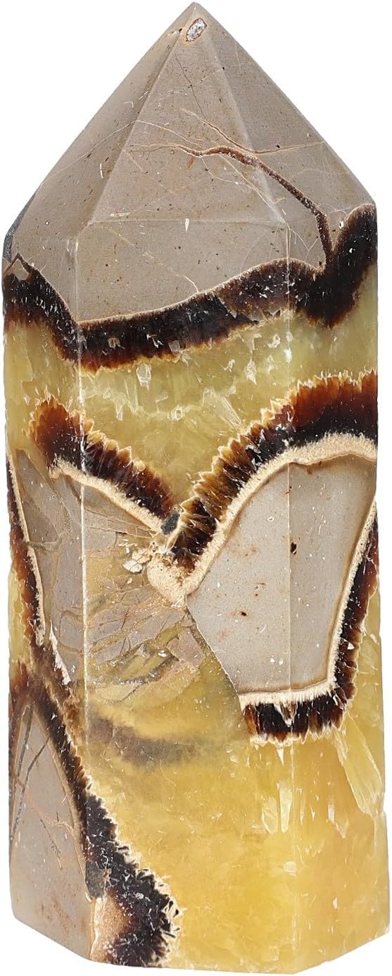 mookaitedecor Natural Septarian Dragon Crystal Wand for Healing, 4.4"-5.5" Hexagonal Point Septarium Obelisk Point Reiki Stone Crystal Tower Wand Decor