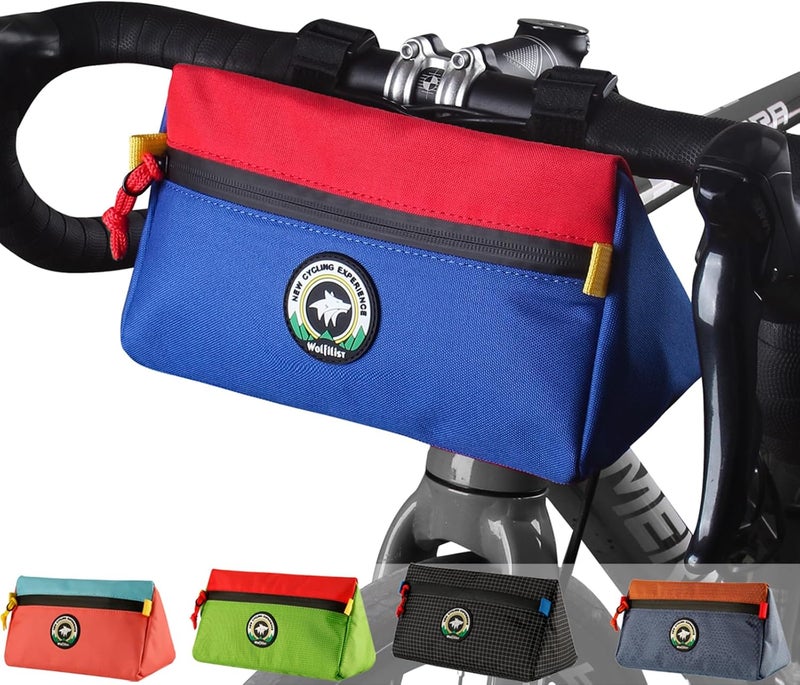 Vortika Bike Handlebar Bag, Bicycle Front Bag, Kids Handle Bar Bag, Storage Bag with Shoulder Strap for Men Women Kids Outdoor Road MTB Cycling(Blue + Red) - Image 1