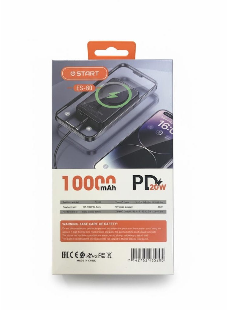 Start 10,000 Mah Magnetic Wireless Power Bank  Usb‑C In/Out, Compact Pocket Design, Strong Magnetic Grip & Fireproof Build Black - Image 2