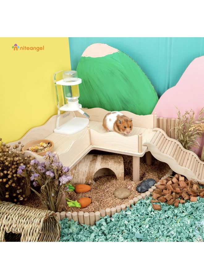 Niteangel Hamster Play Wooden Platform & Multi-Chamber Series Maze Fence for Dwarf Syrian Hamsters Gerbils Mice Degus or Other Small Pets (for 2 Chamber Hideout-Large) - Image 4