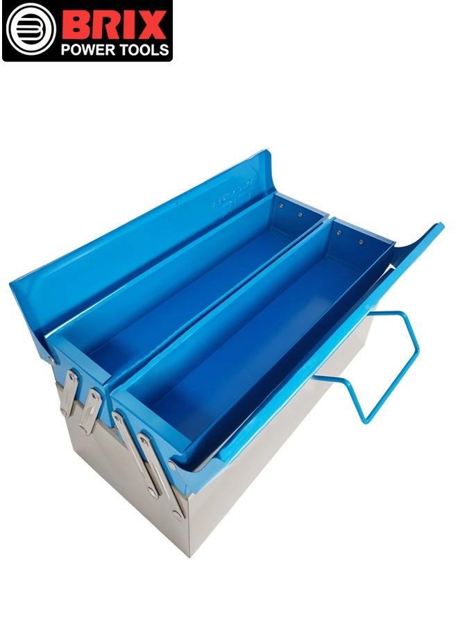 Brix Metal Tool Box with Double Retractable Trays, 3-Tier Storage Organizer for Tools, Hardware, Craft Supplies, Heavy-Duty Steel Construction, Portable Handle - Image 1