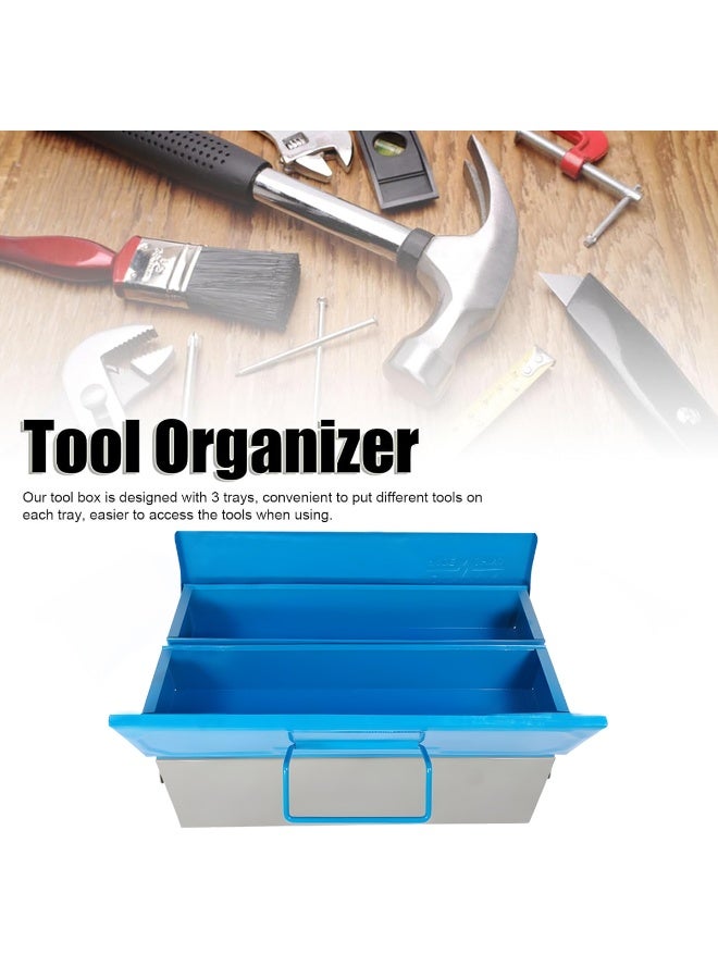 Brix Metal Tool Box with Double Retractable Trays, 3-Tier Storage Organizer for Tools, Hardware, Craft Supplies, Heavy-Duty Steel Construction, Portable Handle - Image 5