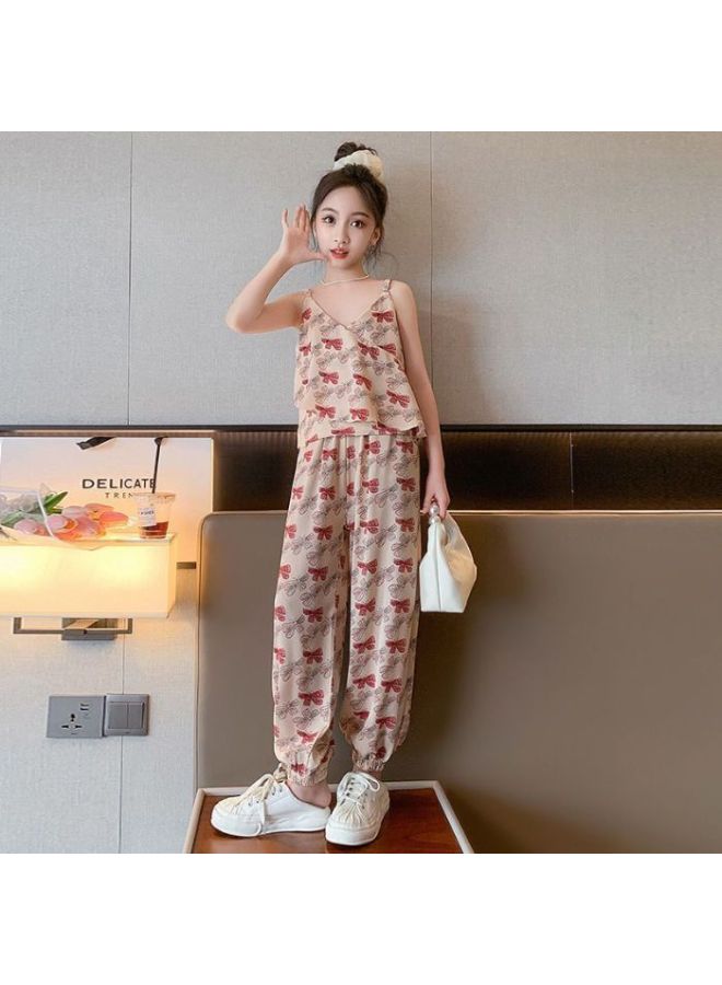 Girls' Summer Outfit New Stylish Two-piece Set For Older Girls: Children's Tank Top And Anti-mosquito Pants Trendy Summer Wear