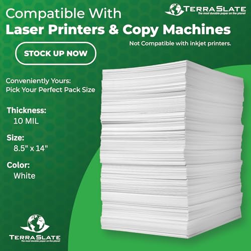 TerraSlate Printable Waterproof Paper for Laser Printer, 10 MIL 8.5" x 14", 100 Sheets, Matte White Printer Paper I Rip-Resistant, Weather/Rain Proof Copy Paper - Image 3