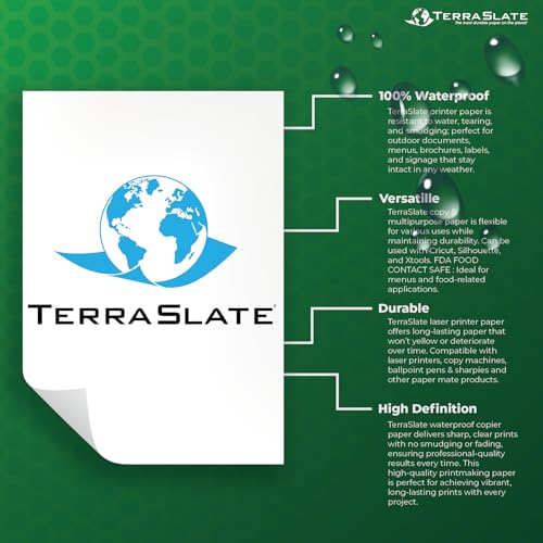 TerraSlate Printable Waterproof Paper for Laser Printer, 10 MIL 8.5" x 14", 100 Sheets, Matte White Printer Paper I Rip-Resistant, Weather/Rain Proof Copy Paper - Image 5