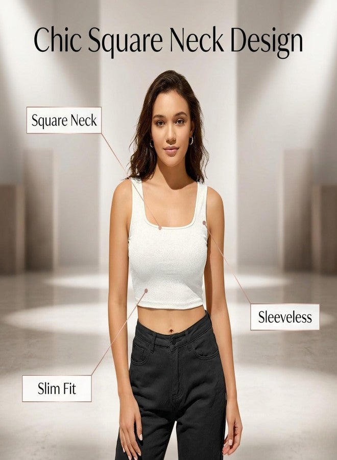 Berry&Bird BERRY BIRD® Stylish Women's Sleeveless Square Neck Ribbed Crop Tops for Gym, Beach,and Casual Stylish Wear Tank Top - Image 5