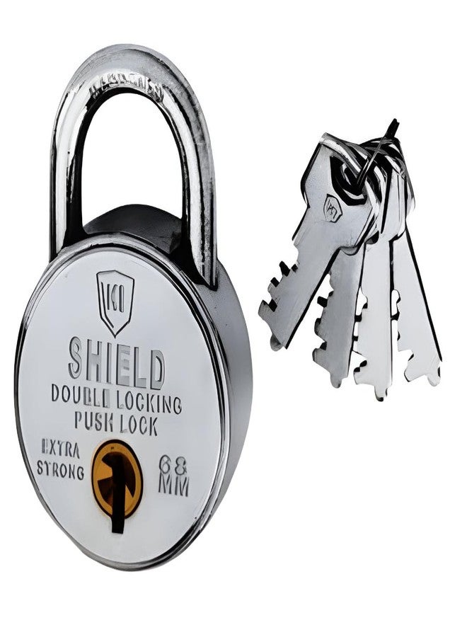 KI SHIELD 1007 Steel Round 68mm Keyed Smart Push Padlock (8 Levers, 4 Keys) |Silver Chrome Plated Finish | Door Accessories, Shutter Locks, Gate Lock, Hasps Lock | Durable Long Life | 1unit - Image 1