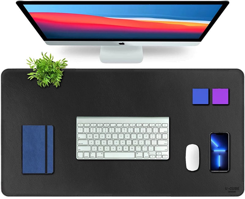 V-CUBE Designs Premium Vegan Leather Desk Mat 90X45cm 2.4mm Thick&Padded|Laptop Mat/Extended Mouse Pad/Stitched, Reversible, Sturdy Deskspread | High Tear/Peel Strength|Anti-Slip,Splash-Proof| Black - Image 1
