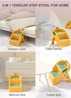 MIXDE Bathroom Toddler Step Stool for Potty Toilet,MultifunctionalTwo Step Stool for Kids, Cute Lightweight Folding Steping Stool for Children Yellow  - Image 5