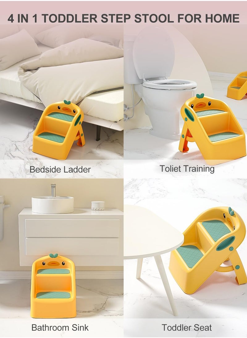 MIXDE Bathroom Toddler Step Stool for Potty Toilet,MultifunctionalTwo Step Stool for Kids, Cute Lightweight Folding Steping Stool for Children Yellow  - Image 5