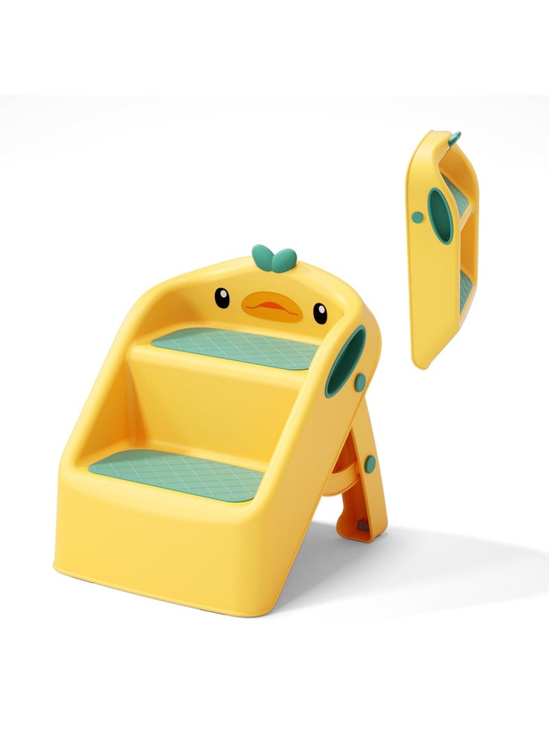 MIXDE Bathroom Toddler Step Stool for Potty Toilet,MultifunctionalTwo Step Stool for Kids, Cute Lightweight Folding Steping Stool for Children Yellow  - Image 1