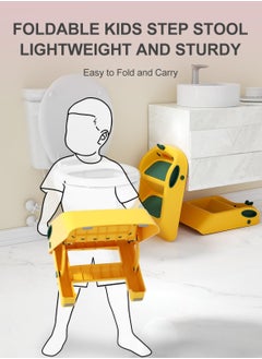 MIXDE Bathroom Toddler Step Stool for Potty Toilet,MultifunctionalTwo Step Stool for Kids, Cute Lightweight Folding Steping Stool for Children Yellow  - Image 3