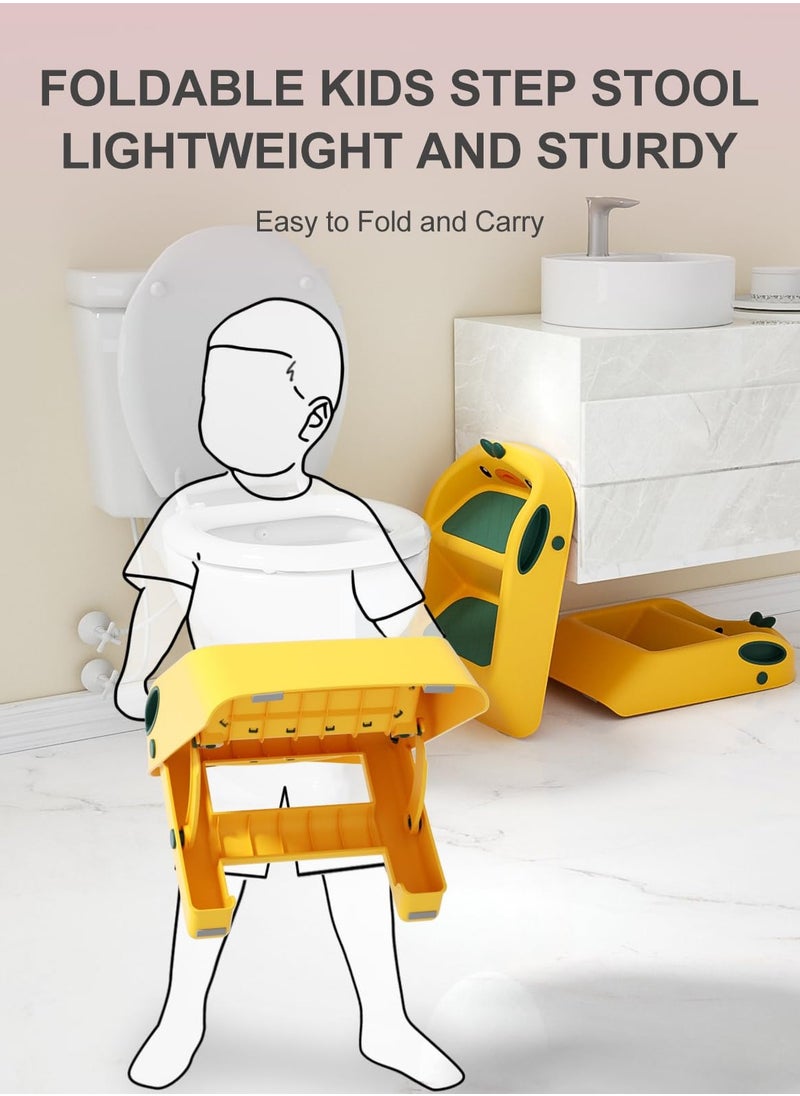 MIXDE Bathroom Toddler Step Stool for Potty Toilet,MultifunctionalTwo Step Stool for Kids, Cute Lightweight Folding Steping Stool for Children Yellow  - Image 3
