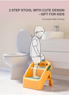 MIXDE Bathroom Toddler Step Stool for Potty Toilet,MultifunctionalTwo Step Stool for Kids, Cute Lightweight Folding Steping Stool for Children Yellow  - Image 2