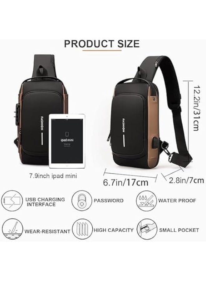 حقيبة ظهر صدرية عملية مزودة بمنفذ شحن USB، تصميم مضاد للسرقة، حقيبة كتف مقاومة للماء، جيوب متعددة، قفل آمن بكلمة مرور، مناسبة للسفر والعمل والاستخدام اليومي، حل تخزين عملي وصغير الحجم. - Image 4