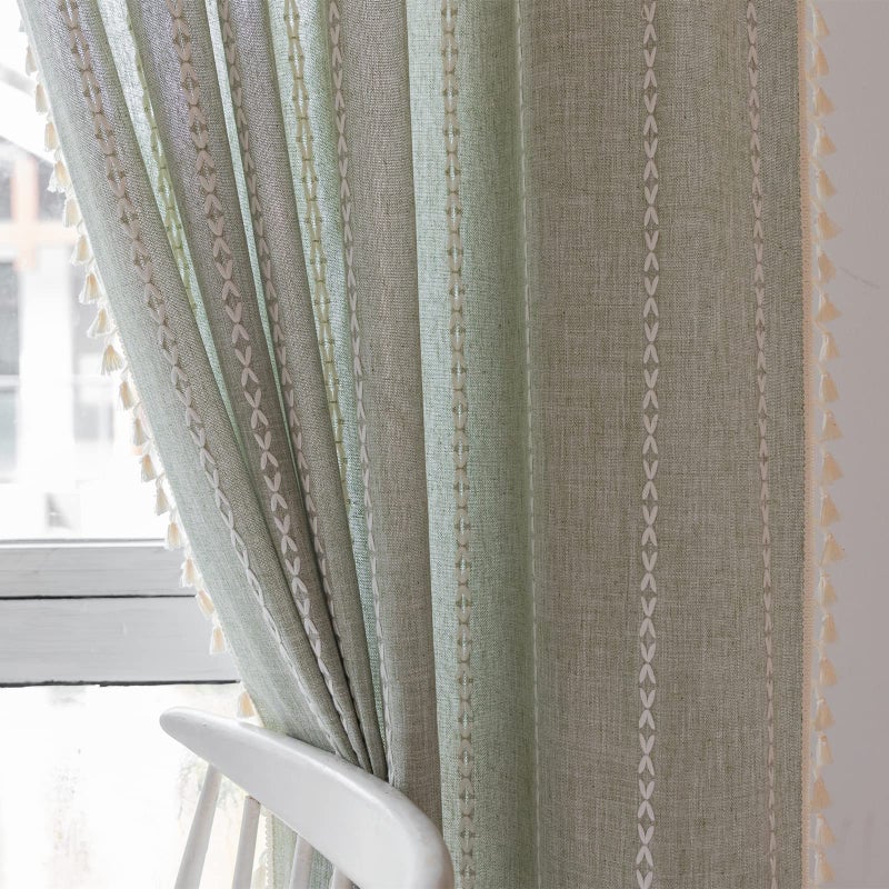 RoomTalks Sage Green Modern Farmhouse Textured Curtains for Bedroom Living Room 63 Inch Length Light Filtering French Country Boho Chic Tassel Window Curtain Panels Bohemian Draperies, 63â€™â€™L x 52â€™â€™W - Image 5