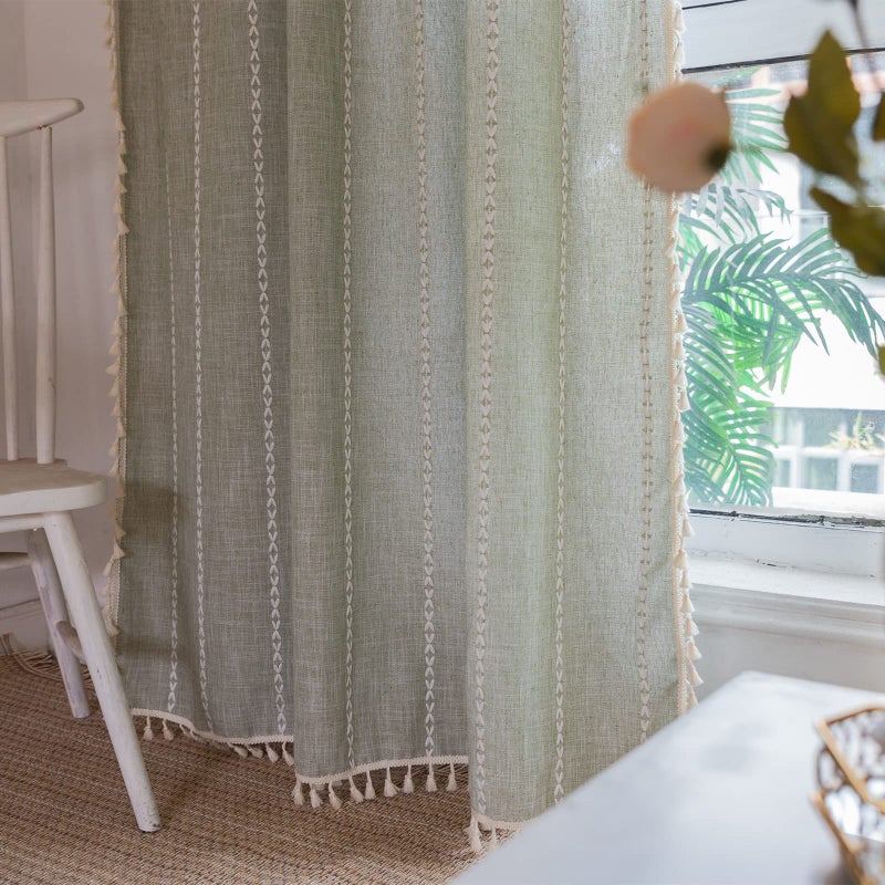 RoomTalks Sage Green Modern Farmhouse Textured Curtains for Bedroom Living Room 63 Inch Length Light Filtering French Country Boho Chic Tassel Window Curtain Panels Bohemian Draperies, 63â€™â€™L x 52â€™â€™W - Image 3