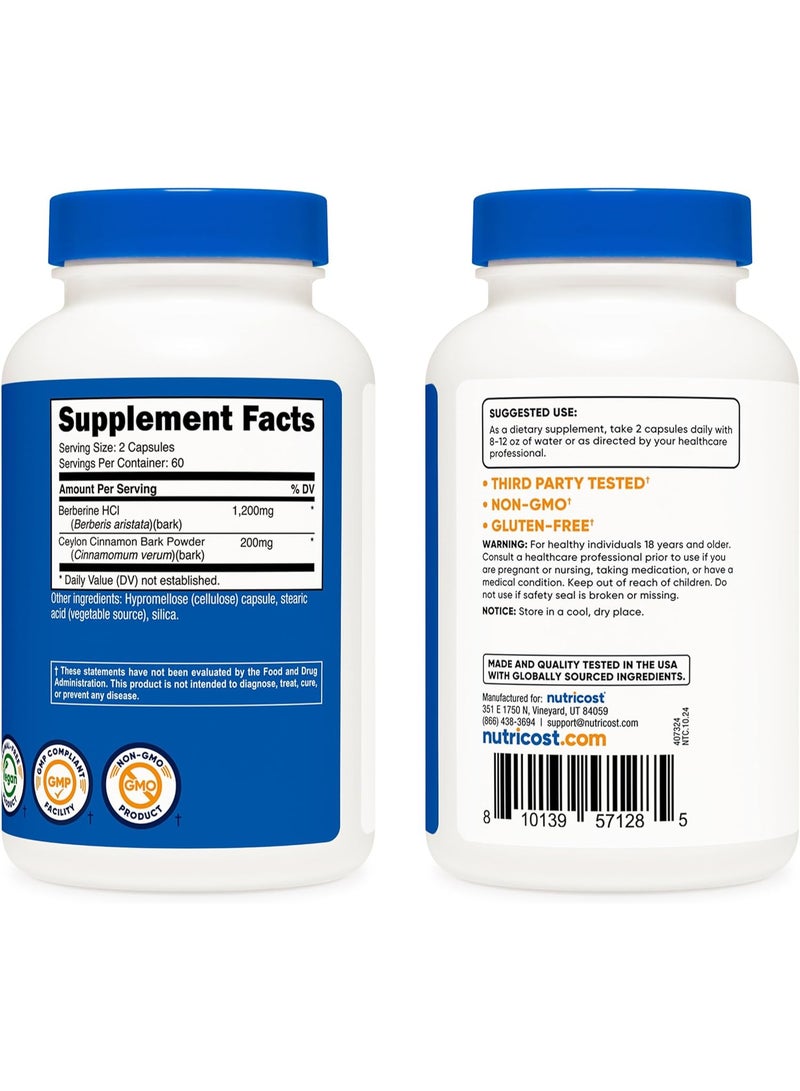 كبسولات بربارين هيدروكلوريد مع قرفة سيلان (120 كبسولة، 60 حصة) - منتج خالٍ من الكائنات المعدلة وراثيًا وخالٍ من المنتجات الحيوانية - Image 3