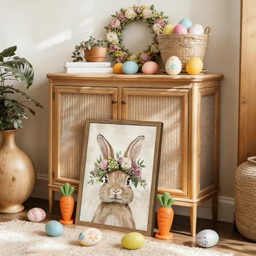Tmvosn Framed Easter Bunny Wall Art, Spring Easter Rabbit Garland Canvas Wall Decor Painting, Cute Animal Flower Artwork Prints Pictures for Kids Nursery Living Room Bedroom 8x10 Inch Wood Frame - Image 2