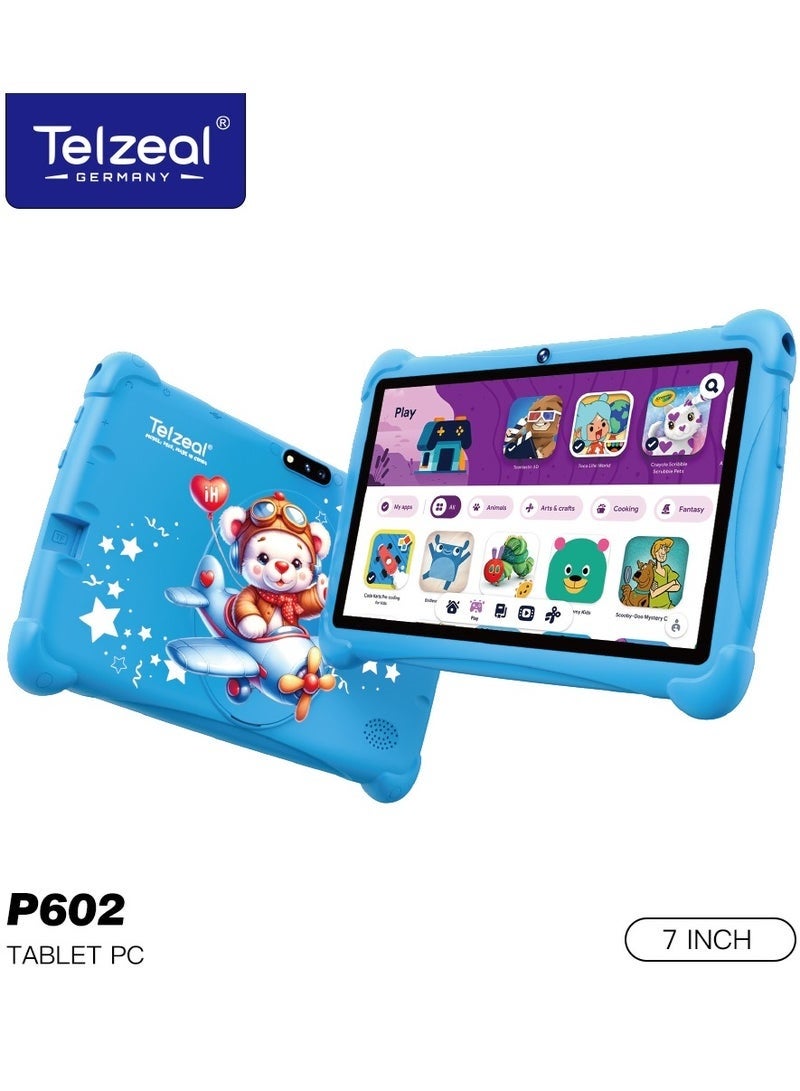 Telzeal P602 7-Inch Kids Tablet with 4GB RAM & 128GB Storage, Android Smart Tab, Dual Camera, 3000mAh Battery, Parental Controls, Educational Games & Entertainment – Blue - Image 1