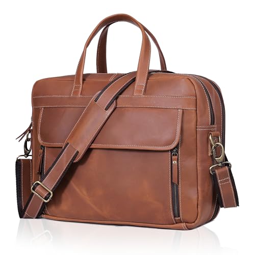 HLC 18 Inch Full Grain italian Leather Briefcase for Men Top Choice Gifts Handcrafted Laptop Bag TAN 18 inch - Image 1