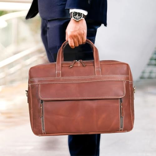 HLC 18 Inch Full Grain italian Leather Briefcase for Men Top Choice Gifts Handcrafted Laptop Bag TAN 18 inch - Image 3