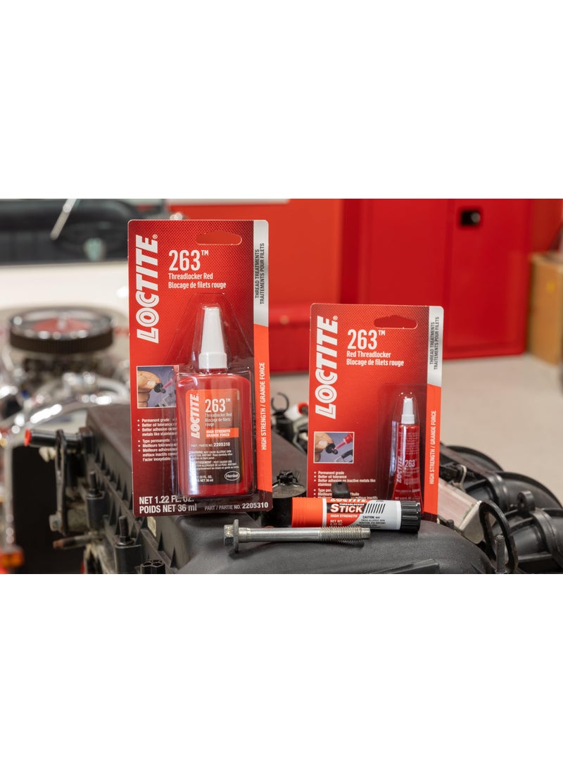 Loctite LOCTITE 263 Threadlocker for Automotive: High-Strength, Oil Tolerant, High-Temperature, Fluorescent, Anaerobic, Heavy Duty Applications | Red, 36 ml. Bottle (PN: 44068-2205310)  - Image 2