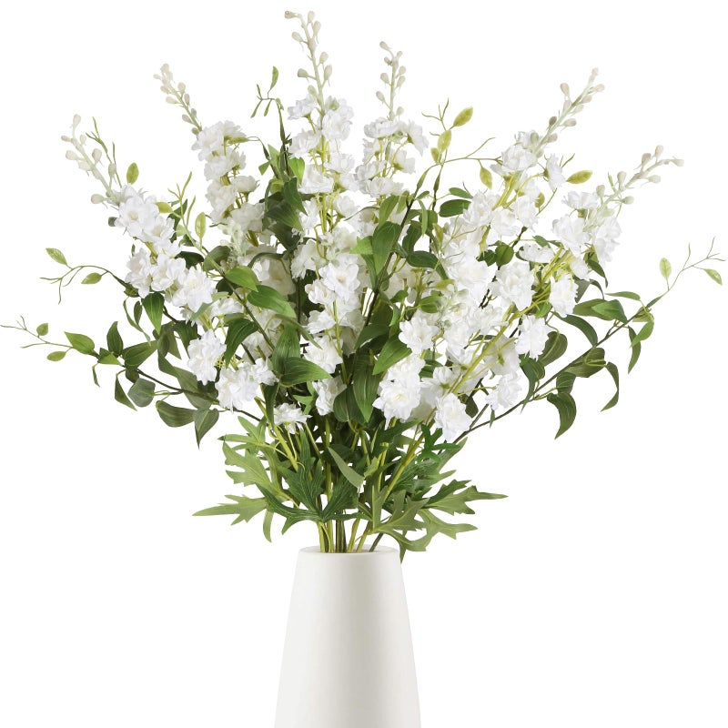 IPOPU White Flowers Artificial Delphinium 9PCS with Clematis Greenery for Wedding  Home Decor