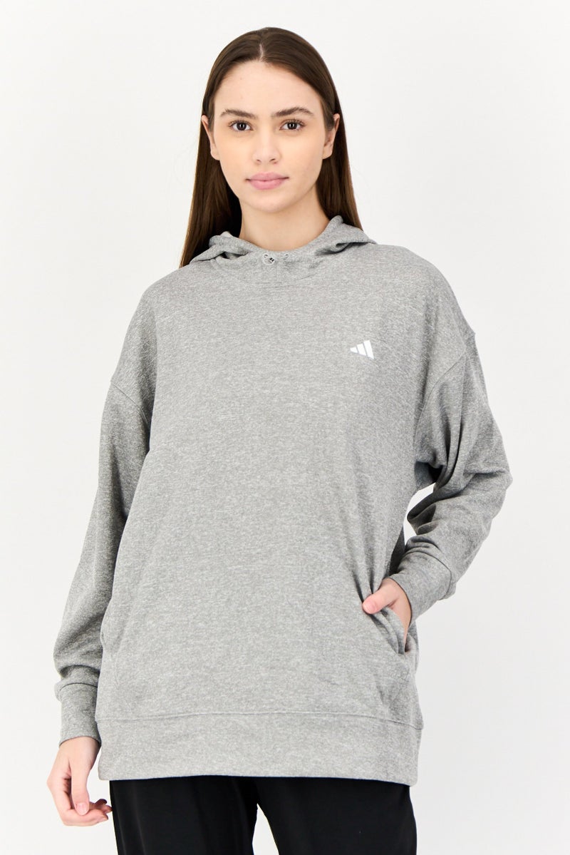 Adidas Women Sportswear Fit Long Sleeve Training Hoodies, Grey  - Image 1