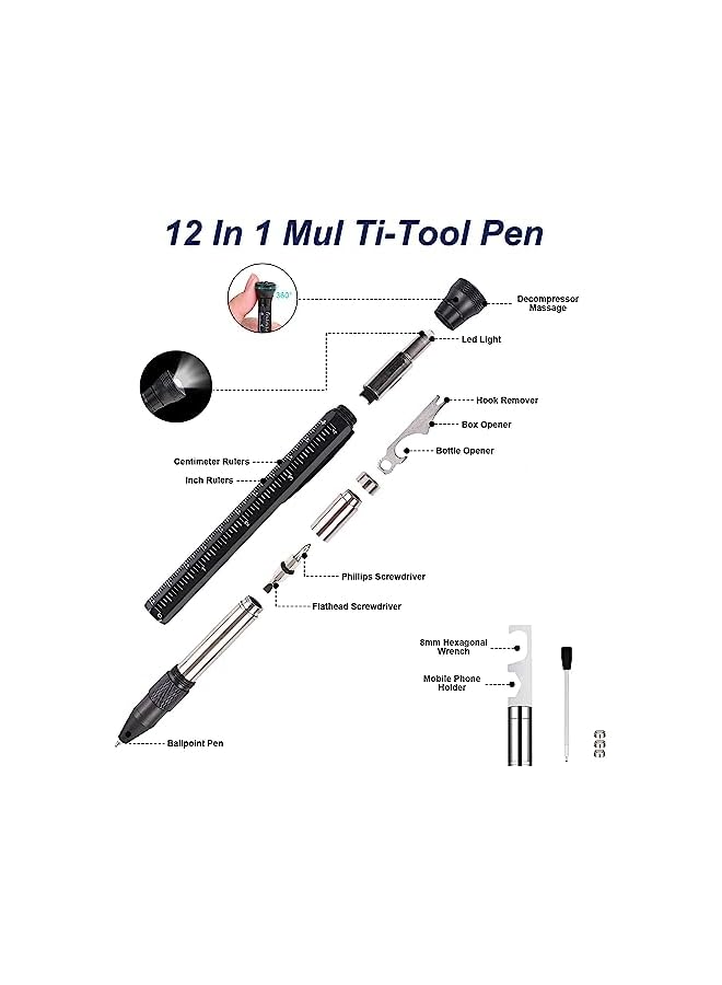 promass Gifts for Men, 11 in 1 Multitool Pen with Stress Relief Accessory, Father Gifts for Dad, Cool Gadgets for Men, Dad Gifts from Daughter, Birthday gifts for Him, Men, Husband, Boyfriend - Image 2