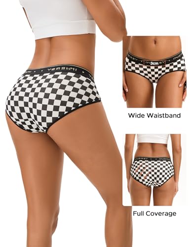 INNERSY Women's Underwear Cotton Hipster Panties Mid Rise Briefs Tagless Wide Waistband 6 Pack(Large, Fancy Checkers) - Image 3