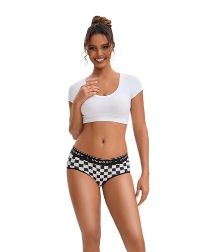 INNERSY Women's Underwear Cotton Hipster Panties Mid Rise Briefs Tagless Wide Waistband 6 Pack(Large, Fancy Checkers) - Image 2