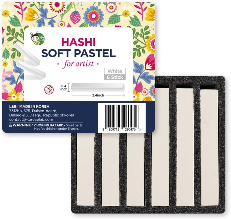 Hashi Charcoal Sticks for Professional Artists, Square Non-Toxic Art Supplies, Dry Pastels Set, 6 Long Sticks (White) - Image 1