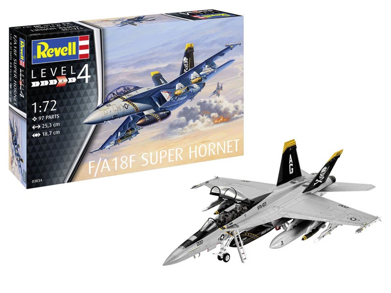 Revell 03834 F/A-18F Super Hornet 1:72 Scale Unbuilt/Unpainted Plastic Model Kit - Image 1