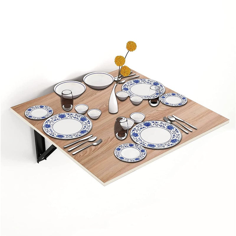 Kawachi Fold Down 3 Seater Wall Mounted Folding Breakfast Dining Table Perfect Addition to Kitchen Wall Mount Dining Room Light BeigeEngineered Wood - Image 3
