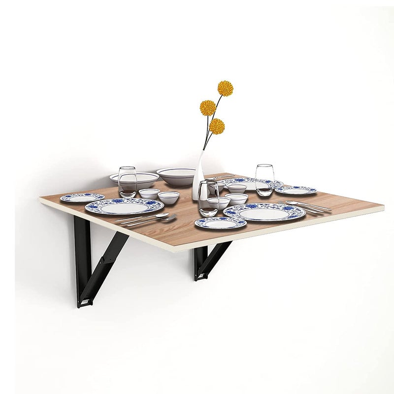 Kawachi Fold Down 3 Seater Wall Mounted Folding Breakfast Dining Table Perfect Addition to Kitchen Wall Mount Dining Room Light BeigeEngineered Wood - Image 4