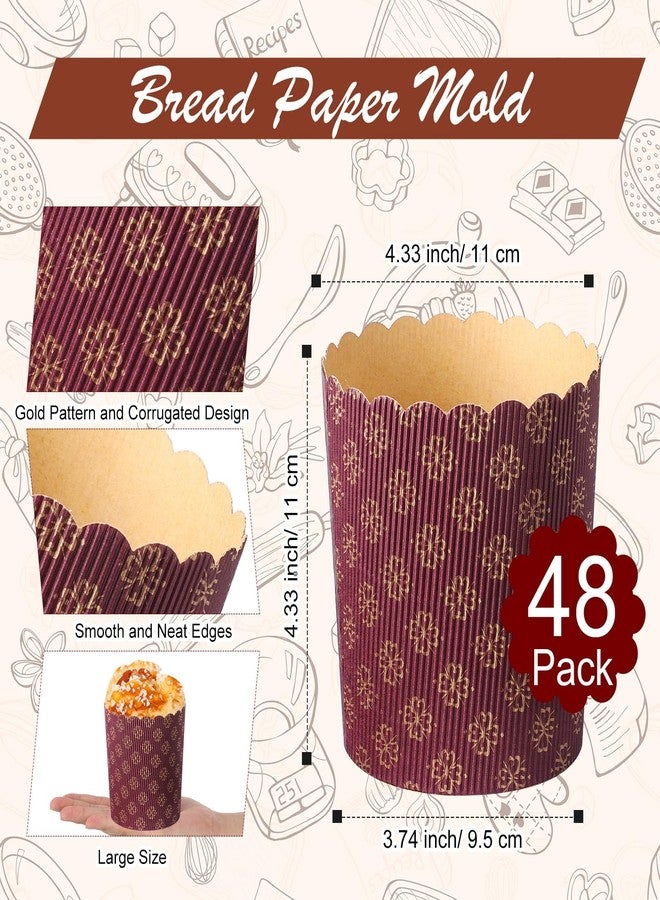 FoldTier قوالب ورقية مموجة من FoldTier مكونة من 48 قطعة، مناسبة لكعكات عيد الفصح والخبز، وقوالب خبز ورقية مستديرة لعيد الحب، وقوالب مافن وكب كيك، وقوالب كوليتش باسكا، لون بني (12 أونصة). - Image 2