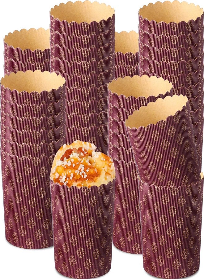 FoldTier قوالب ورقية مموجة من FoldTier مكونة من 48 قطعة، مناسبة لكعكات عيد الفصح والخبز، وقوالب خبز ورقية مستديرة لعيد الحب، وقوالب مافن وكب كيك، وقوالب كوليتش باسكا، لون بني (12 أونصة). - Image 1