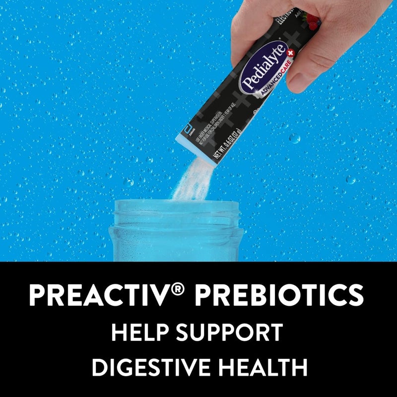 Pedialyte AdvancedCare Plus Electrolyte Powder, Has 33% More Electrolytes and PreActiv Prebiotics, Variety Pack: Berry Frost and Strawberry Freeze, 24 Powder Packets - Image 5