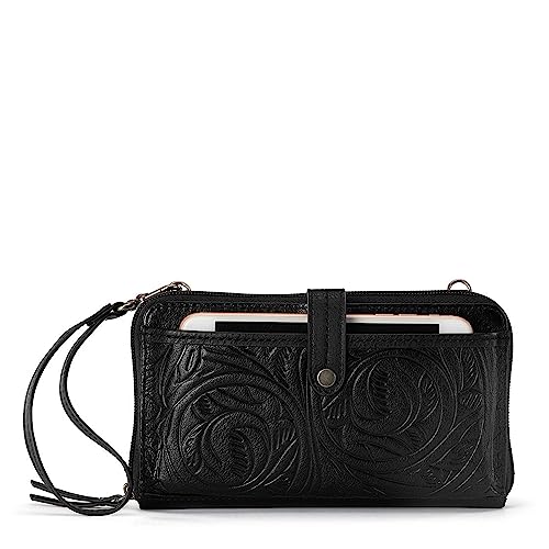 The Sak Iris Large Smartphone Crossbody Bag in Leather Convertible Wristlet Purse Design Black Leaf Embossed - Image 1