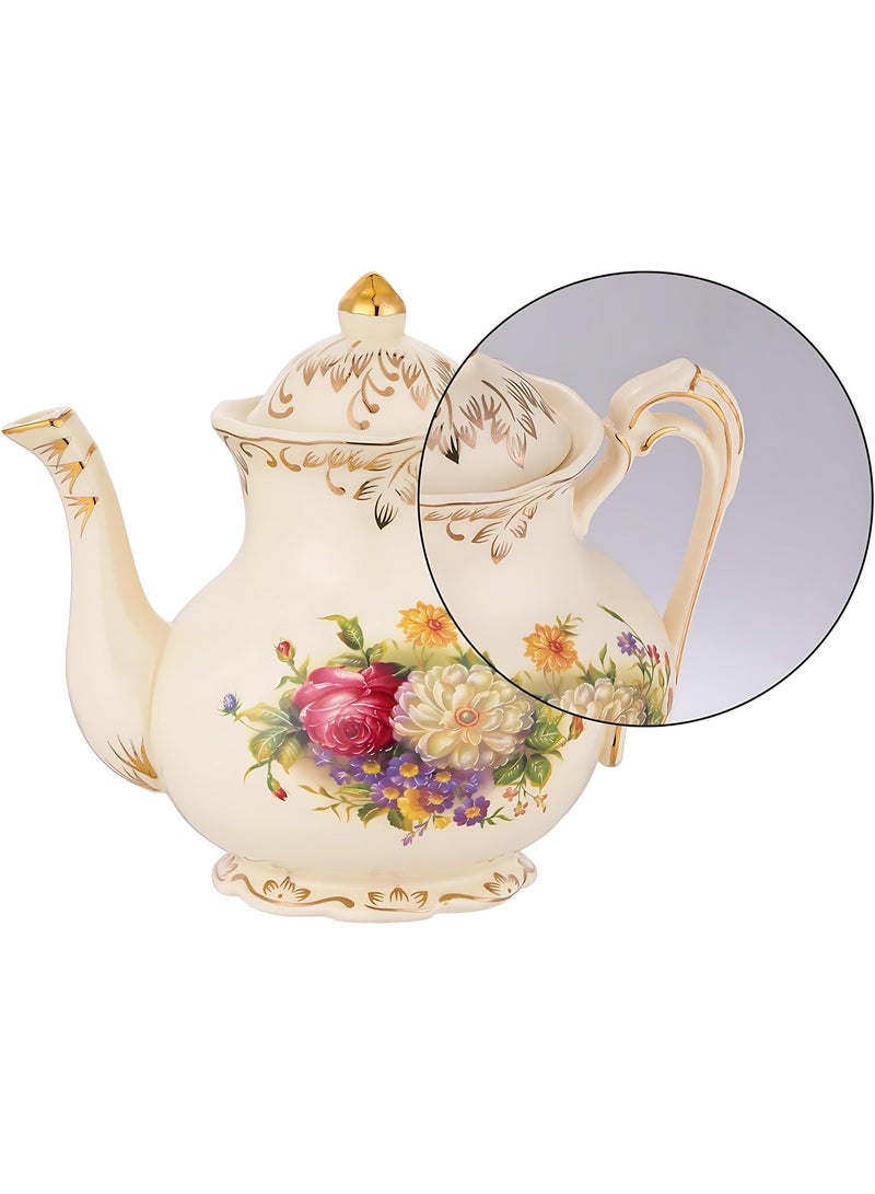 Luxury European-Style Ceramic Coffee Pot, Elegant Vintage Floral Teapot, 800ML Porcelain Coffee Server for Home, Office, and Afternoon Tea - Image 4