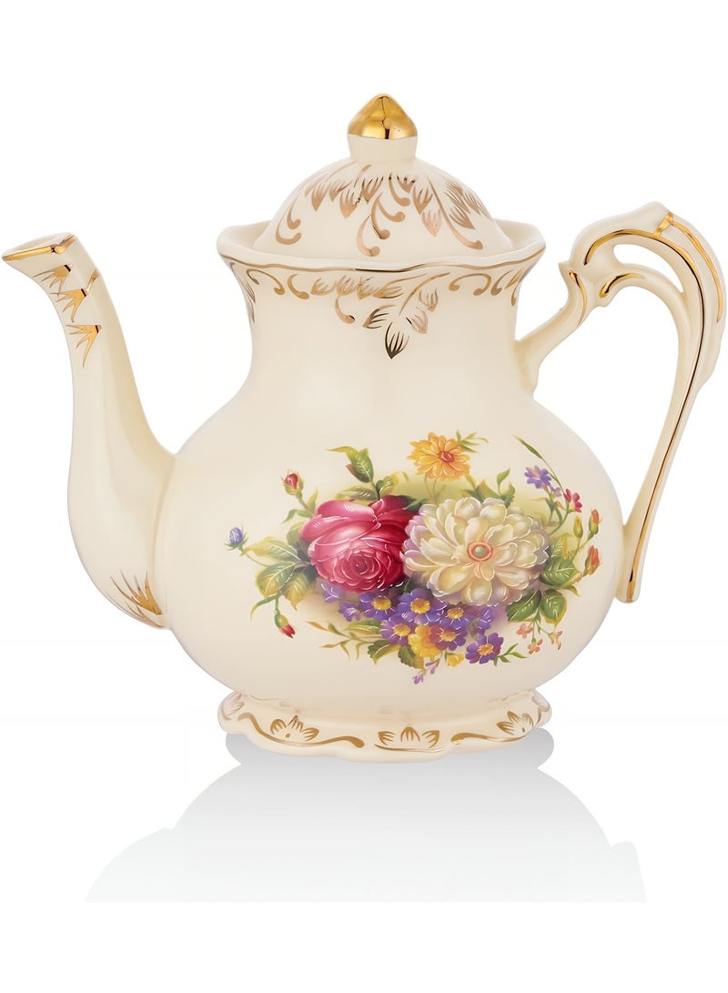 Luxury European-Style Ceramic Coffee Pot, Elegant Vintage Floral Teapot, 800ML Porcelain Coffee Server for Home, Office, and Afternoon Tea - Image 1
