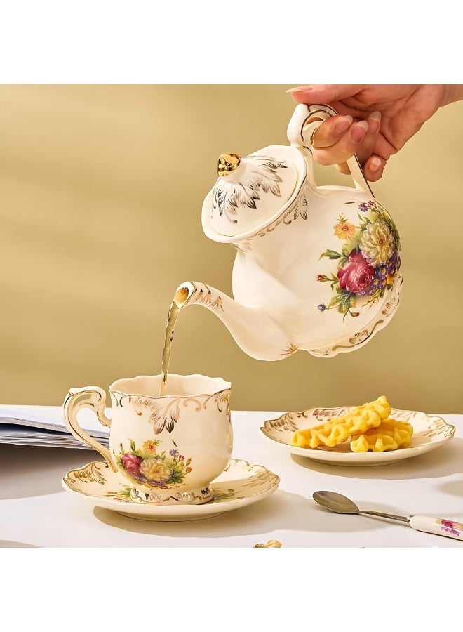 Luxury European-Style Ceramic Coffee Pot, Elegant Vintage Floral Teapot, 800ML Porcelain Coffee Server for Home, Office, and Afternoon Tea - Image 2
