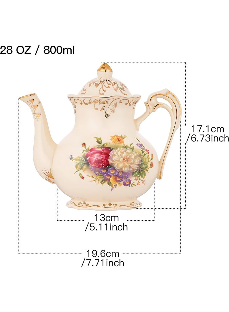 Luxury European-Style Ceramic Coffee Pot, Elegant Vintage Floral Teapot, 800ML Porcelain Coffee Server for Home, Office, and Afternoon Tea - Image 3