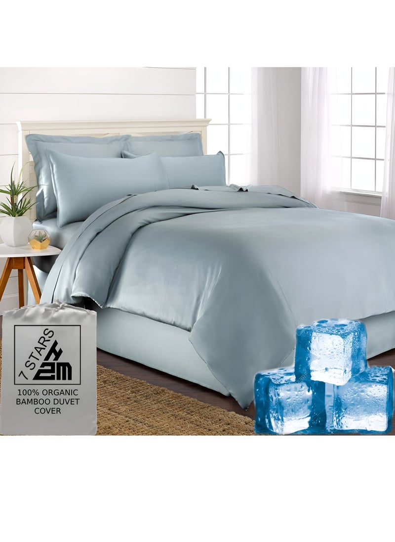 7 STARS HZM Bamboo Duvet Cover Super King Size 260x220 cm With Button Closing and Corner Ties 400TC Cool, Anti-Allergic, Soft and Silky – Sky Blue  - Image 1