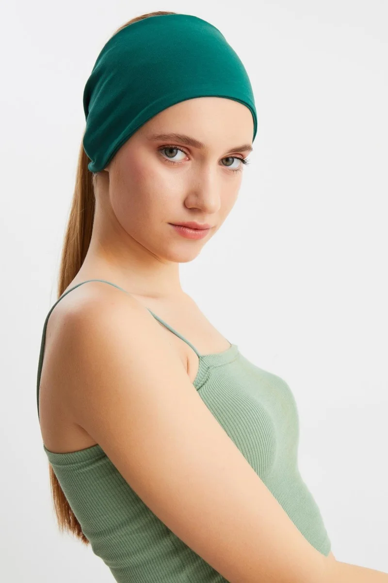 بوتيكجيز Emerald Green Women's Double-Sided Use Alternative, Combed Cotton, Non-Slip, Lightweight, Sports Hair Band Bandana