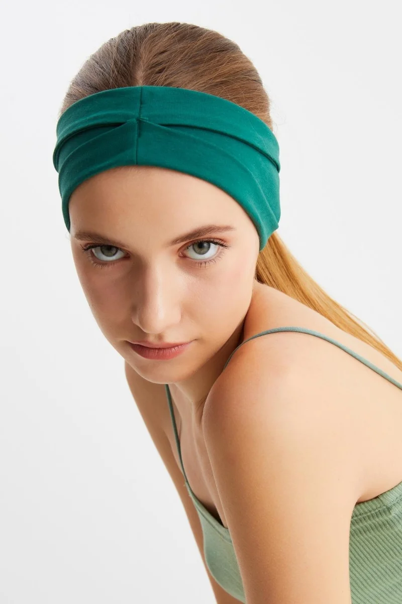 بوتيكجيز Emerald Green Women's Double-Sided Use Alternative, Combed Cotton, Non-Slip, Lightweight, Sports Hair Band Bandana