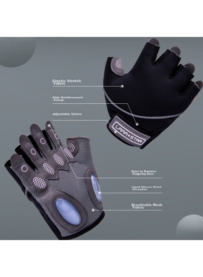LAURASTAR Laura Star Fitness Gloves, Sports Cycling Fingerless Gloves, Training Pull-up Bar, Weightlifting Equipment, Exercise, Non-slip, For Men - Image 3