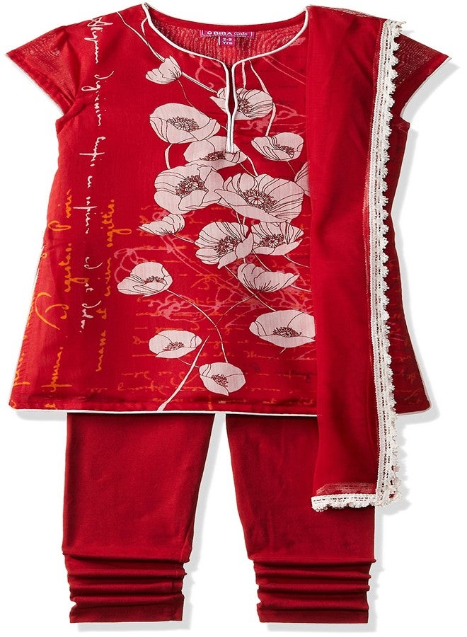 Biba Girls Girl's Cotton Salwar Suit Set (KW2709_RED_5_Red_4-5 Years) - Image 1