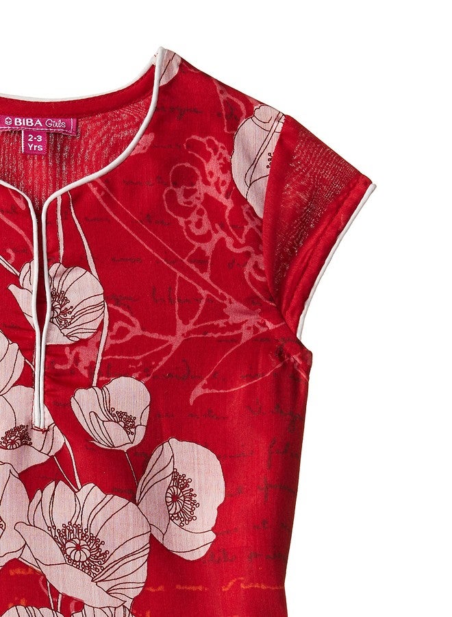 Biba Girls Girl's Cotton Salwar Suit Set (KW2709_RED_5_Red_4-5 Years) - Image 2